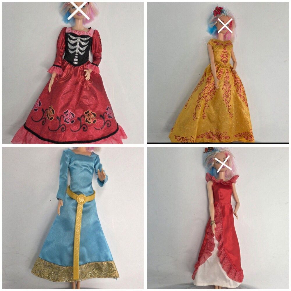 Barbie Size Princess Gowns Lot Elena of Avalor Merida Hair Flowers Accessories